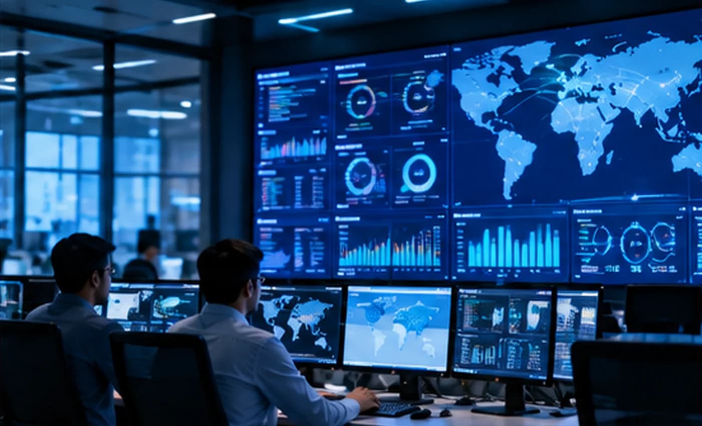 XOOPIE engineers reviewing network and security dashboards